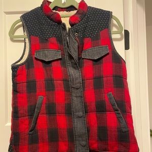 Plaid sherpa vest